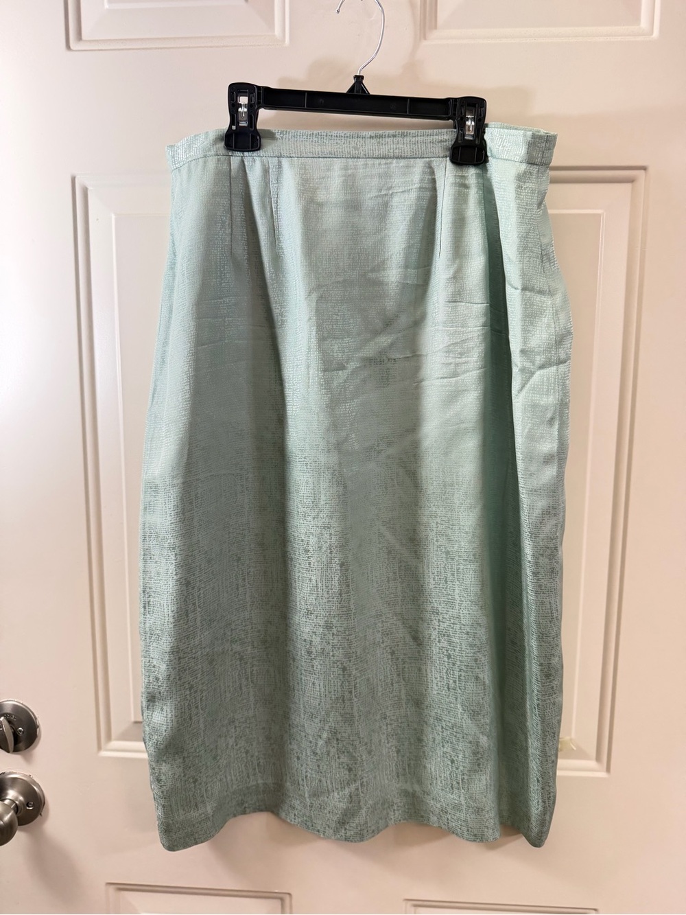 Vintage Mint Green Jacquard Pencil Skirt Womens Large High Waist Midi 0395